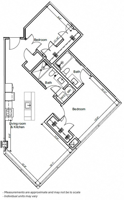 Floor plan for 2 beds, 2 baths, 1092 sqft